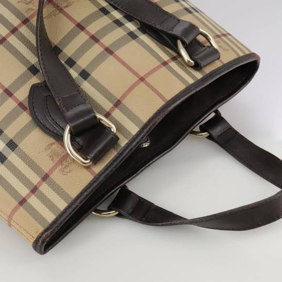BURBERRY Nova Check Tote Bag PVC Leather Beige Brown gold Auth 108388 - Picture 6 of 16